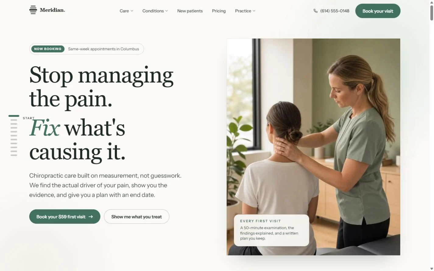 Preview of a polished chiropractor clinic website